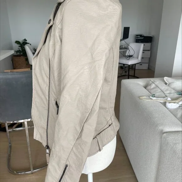 H&M Beige Faux Leather Moto Jacket | US 2 / EUR 34 | NWT - Picture 4 of 8